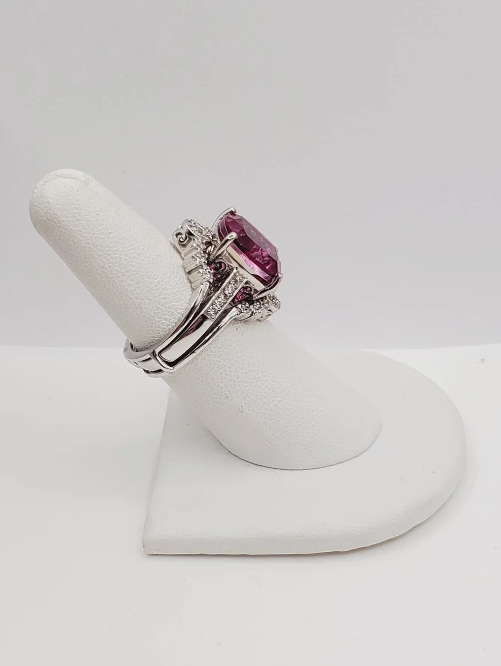 Cushion Pink Quartz & White Zircon Halo Bridal Wedding Ring Set Platinum - 925